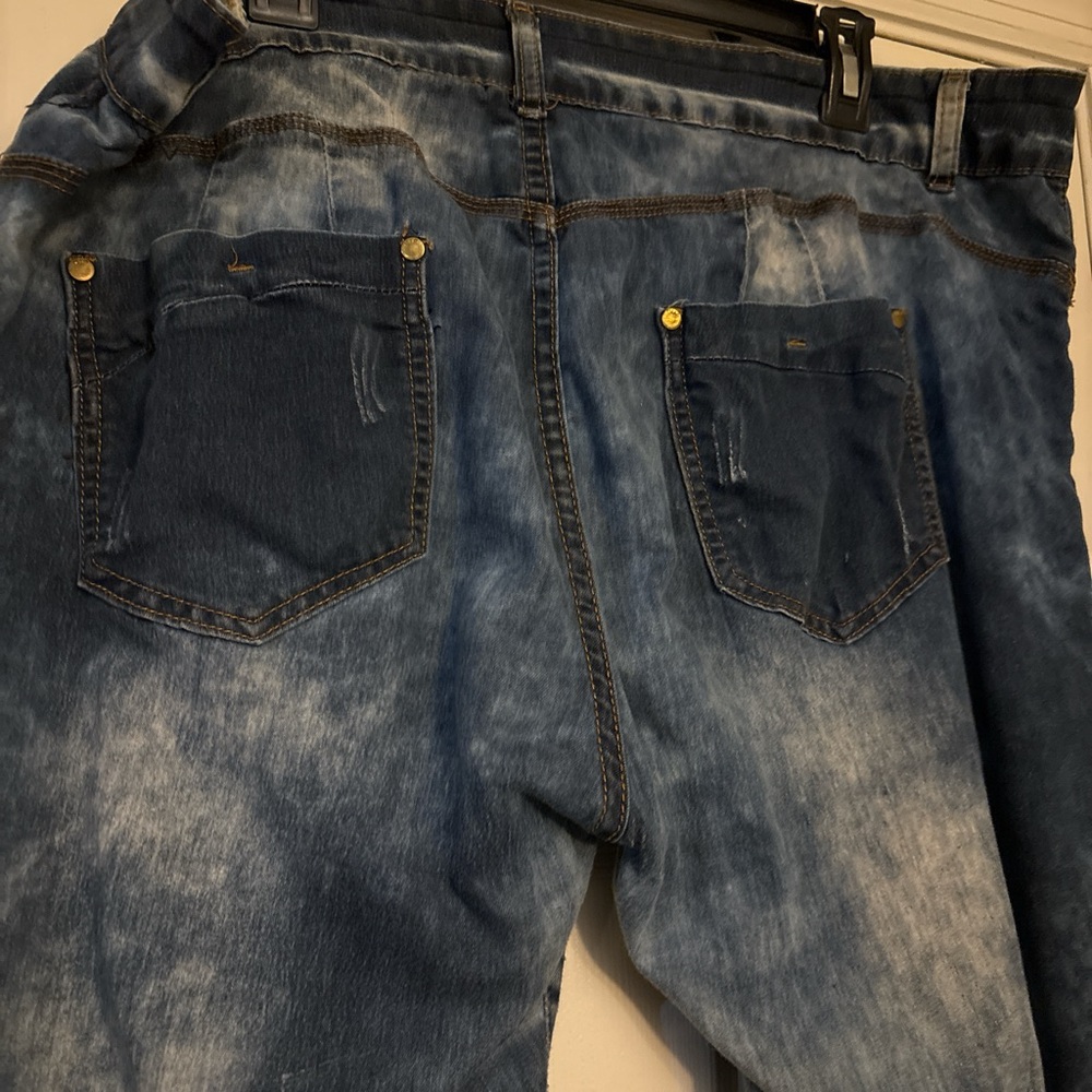 20W Distressed high-waisted straight leg ripped blue jeans - Picture 4 of 7